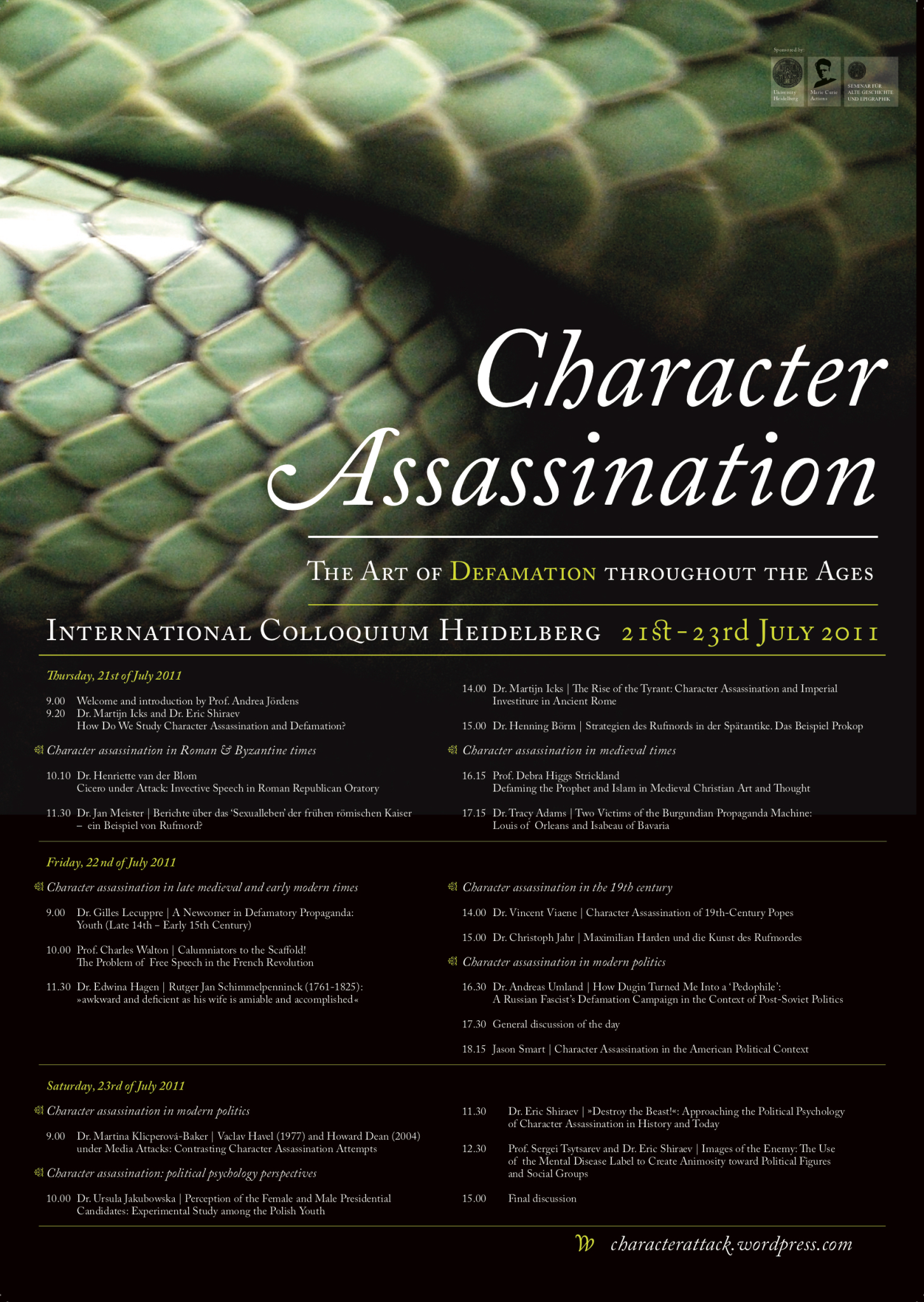 Character Assassination – International Colloquium Heidelberg 2011 conference poster